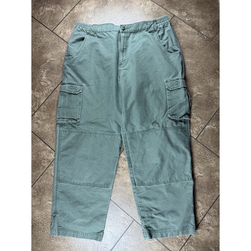 Cabela's Vintage Canvas Double Knee Baggy Y2K Cargo Pants Army Green Mens 40x30